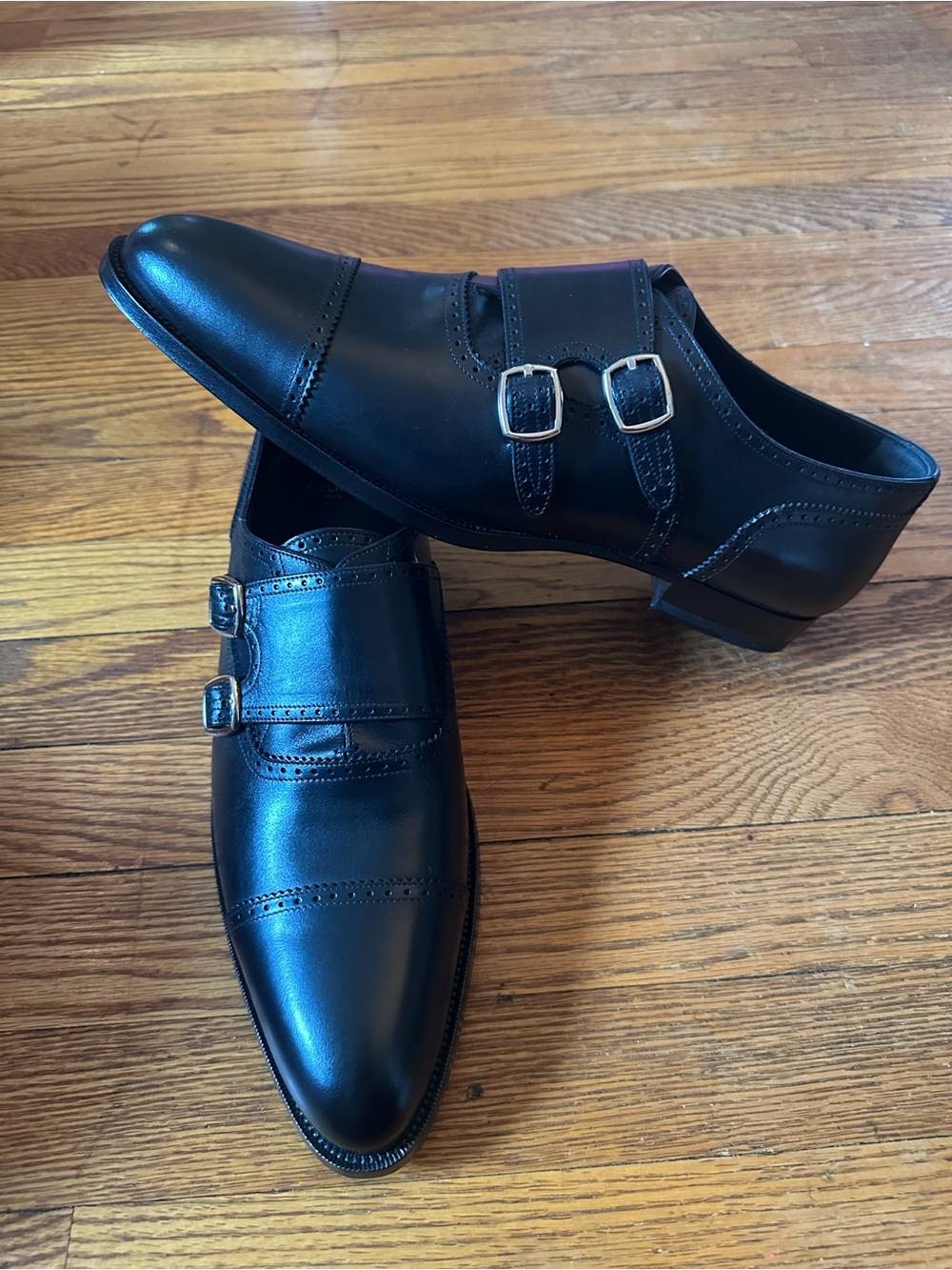 Celine Black Leather Double Monk Strap Oxfords